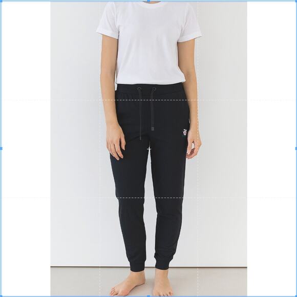 Badgley Mischka Black French Terry Jogger Pants Embroidered Patch Size XL NWT - Picture 1 of 9
